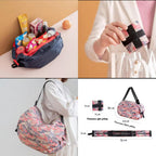 Reusable Folding Supermarket Shopping Bag with Zipper | Nylon Waterproof Travel Luggage Bag Portable Foldable Shopping Bag | Shoulder Hand Bag - AABA MALL