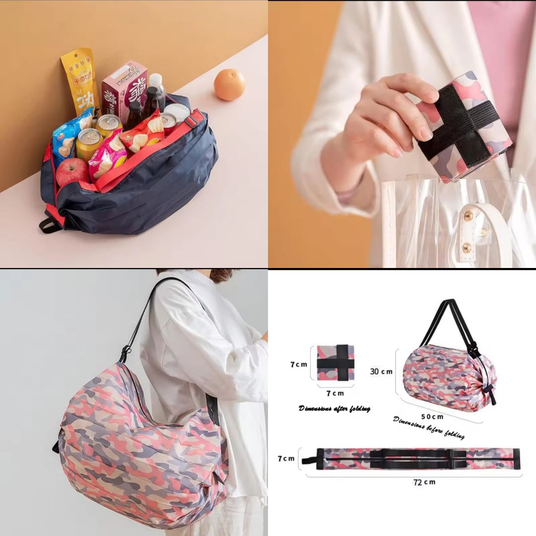 Reusable Folding Supermarket Shopping Bag with Zipper | Nylon Waterproof Travel Luggage Bag Portable Foldable Shopping Bag | Shoulder Hand Bag