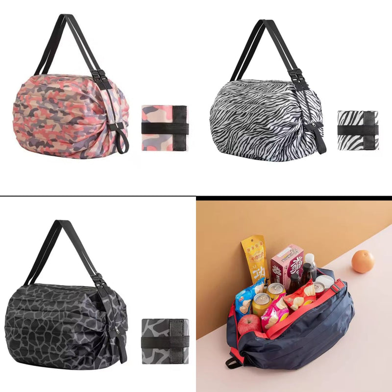 Reusable Folding Supermarket Shopping Bag with Zipper | Nylon Waterproof Travel Luggage Bag Portable Foldable Shopping Bag | Shoulder Hand Bag - AABA MALL
