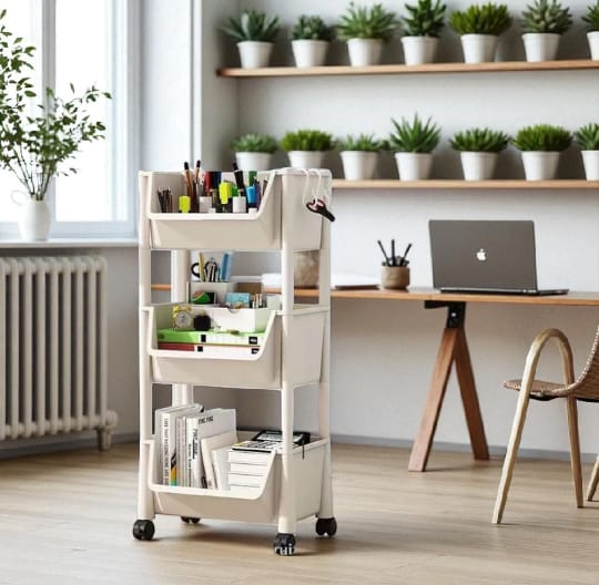 3-Tier Rolling Storage Cart with Wheels | Multi-Layer Plastic Trolley | Small Moveable Shelf Organizer for Home, Kitchen, Bathroom & Office