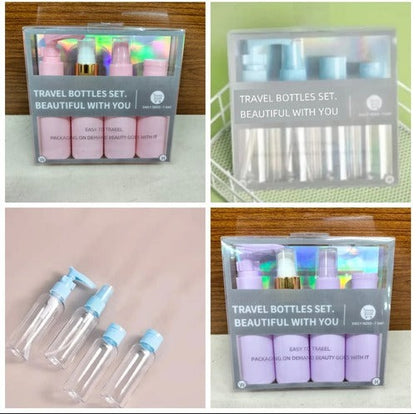 Pack of 4 Silicone Refillable Bottles - Travel Kit Dispenser Bottles