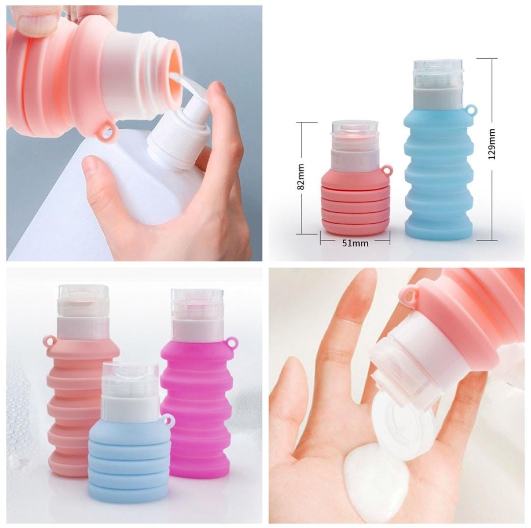 Refillable Silicone Travel Bottle Leakproof - Retractable Squeezable Folding Bottle