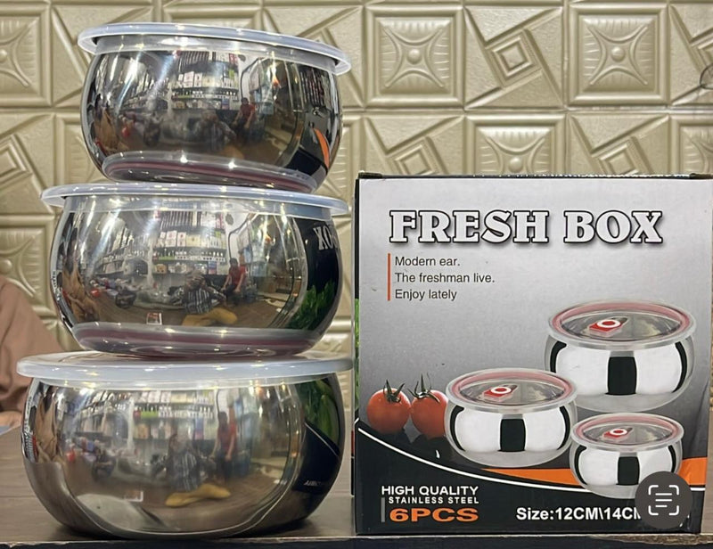 3 Pc Bowl Set Stainless Steel Box Bowls WITH Lids Mixing Bowl Stackable Easy Cleaning - AABA MALL