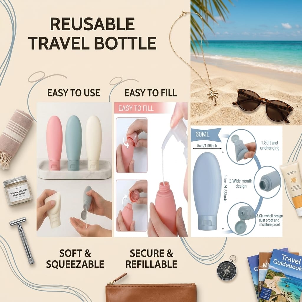 3pcs Travel Bottles Set – Portable Liquid Storage Containers for Toiletries, Shampoo, Lotion & Cosmetics