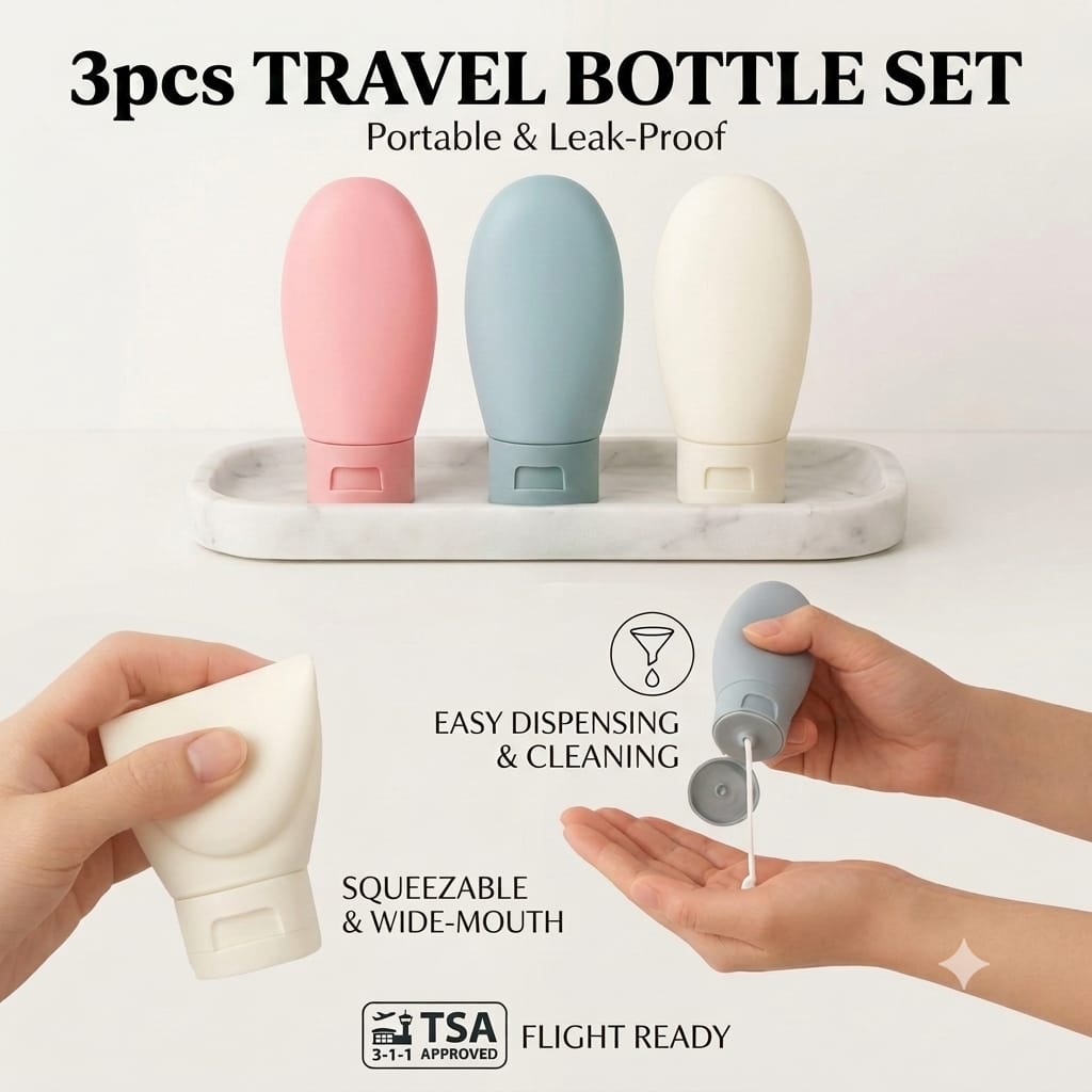 3pcs Travel Bottles Set – Portable Liquid Storage Containers for Toiletries, Shampoo, Lotion & Cosmetics