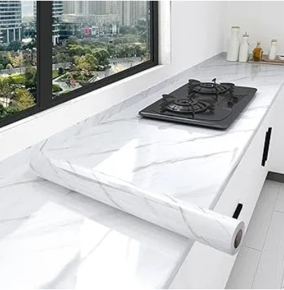 White Marble Sticker Thicken Waterproof Self-Adhesive for Countertops Removable Peel and Stick Wallpaper Wall DIY Design for Kitchens
