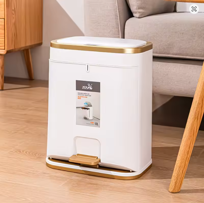Bathroom Dust bin Trash Can with Lid ? Plastic Press Top Garbage Bin for Kitchen, Bedroom, Living Room & Office - AABA MALL