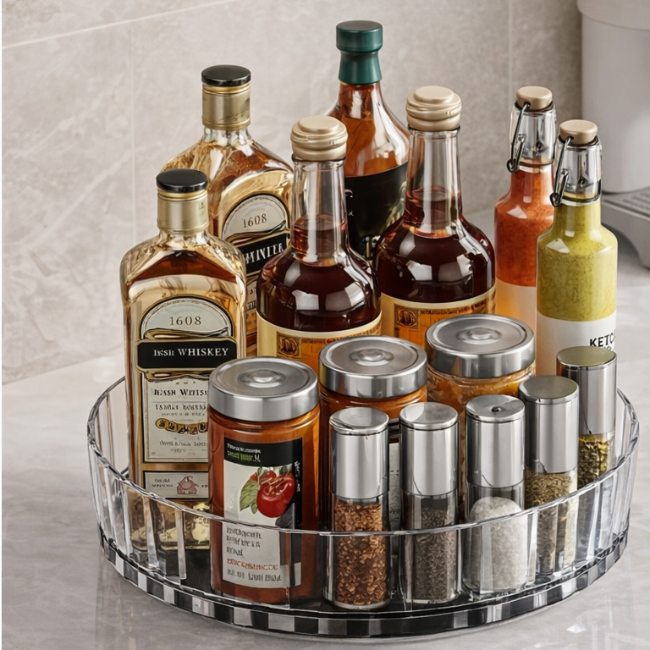 360 Rotating Spice Rack Organizer - Non-Slip Turntable Tray for Kitchen & Pantry