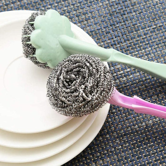 Wire Ball Brush With Long Handle Kitchen Hanging Cleaning Brush Pan Kitchen Dish Handle Washing Tool