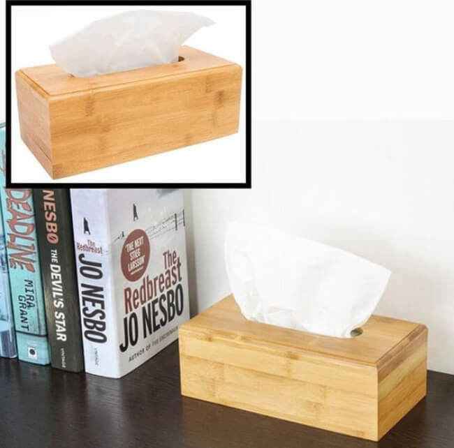 Rectangular Bamboo WOODEN Tissue Box Cover - Natural Wood Napkin Case Holder for Home & Office