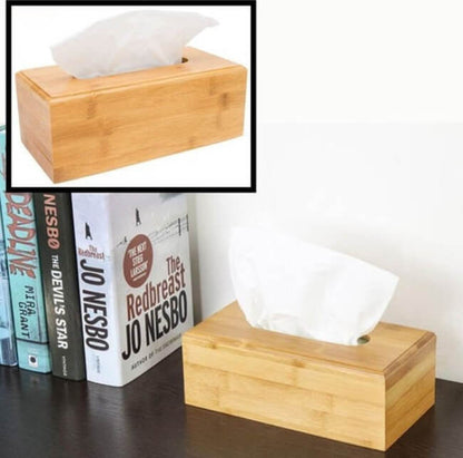 Rectangular Bamboo WOODEN Tissue Box Cover - Natural Wood Napkin Case Holder for Home & Office