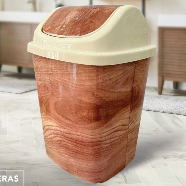 Mini bedroom trash container with stylish wooden look