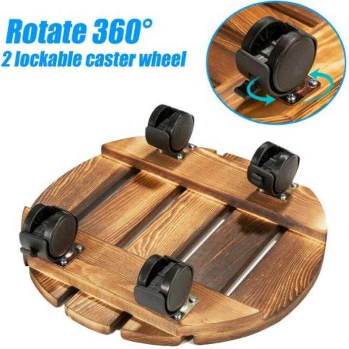 Wooden Plant Roller Stand with Lockable Wheels | Square & Round Plant Caddy | Heavy Duty Planter Trolley for Indoor & Outdoor Use