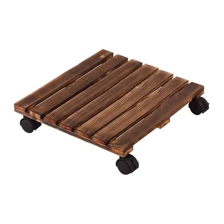 Wooden Plant Roller Stand with Lockable Wheels | Square & Round Plant Caddy | Heavy Duty Planter Trolley for Indoor & Outdoor Use