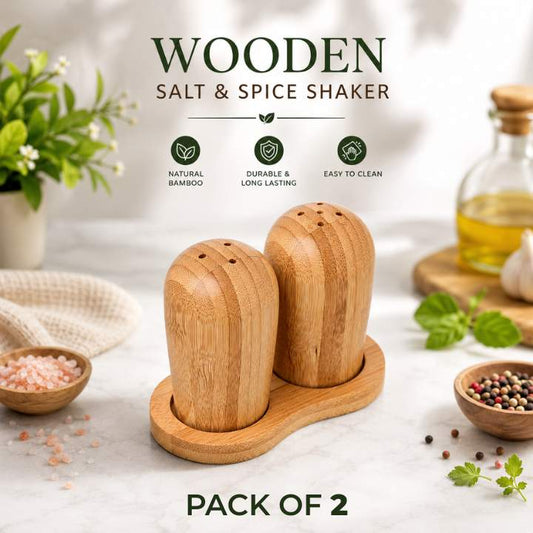 2 Pcs Wooden Salt & Pepper Set with Base | Adjustable Coarseness Grinder | Durable Kitchen Gadget