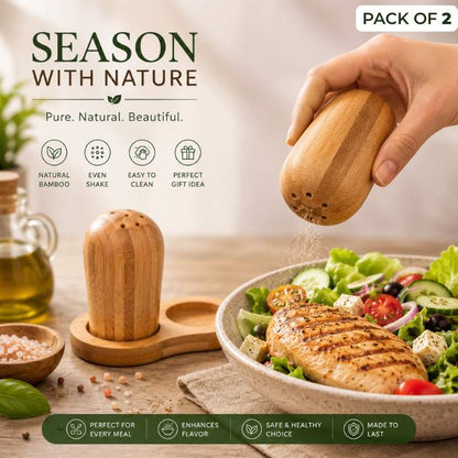 2 Pcs Wooden Salt & Pepper Set with Base | Adjustable Coarseness Grinder | Durable Kitchen Gadget
