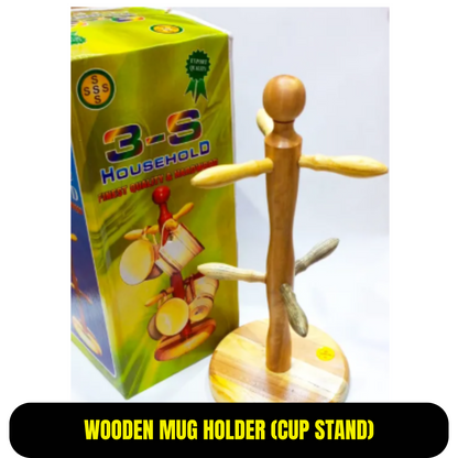 Wood Kitchen Storage Rack Tea Cup Mug Bamboo Stand Organizer