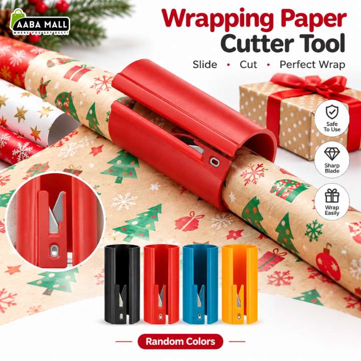 Wrapping Paper Cutter Tool | Sliding Gift Wrap Roll Cutter | Replaceable Blade Tube for Christmas, Halloween, Birthday & Crafting