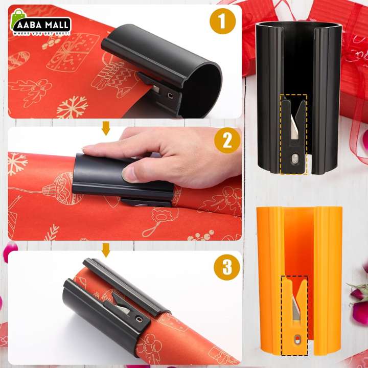 Wrapping Paper Cutter Tool | Sliding Gift Wrap Roll Cutter | Replaceable Blade Tube for Christmas, Halloween, Birthday & Crafting