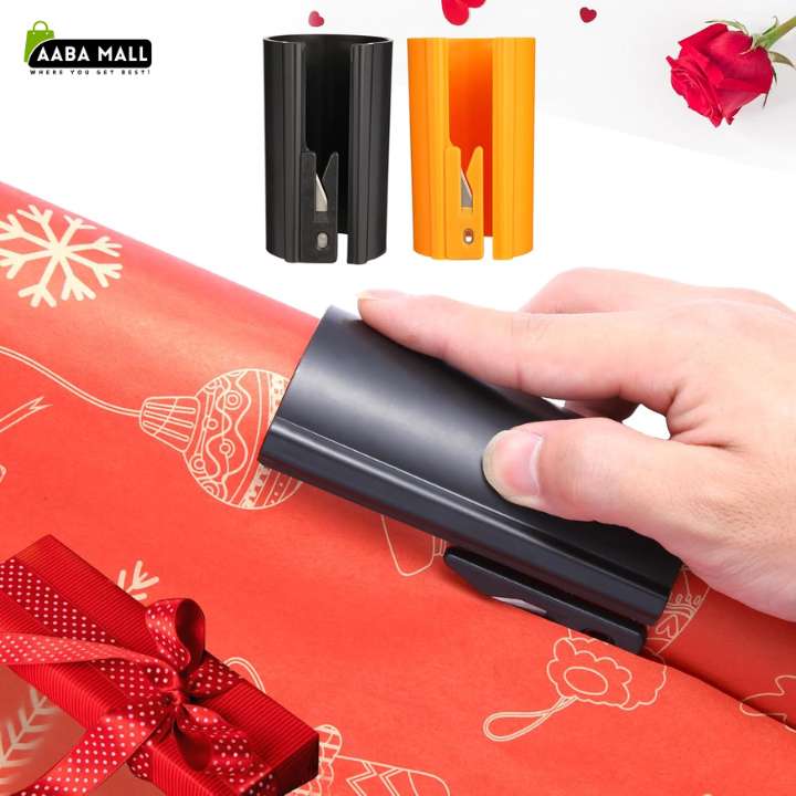 Wrapping Paper Cutter Tool | Sliding Gift Wrap Roll Cutter | Replaceable Blade Tube for Christmas, Halloween, Birthday & Crafting