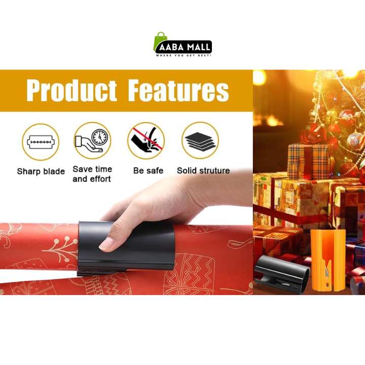 Wrapping Paper Cutter Tool | Sliding Gift Wrap Roll Cutter | Replaceable Blade Tube for Christmas, Halloween, Birthday & Crafting