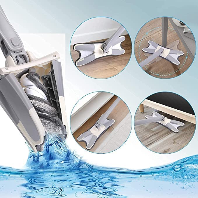 X-Type Microfiber Floor Cleaning mop Home, Hand-Free Wash Self Wringing Flat Mop, 360 Degree Dry/Wet Mop for Home Kitchen Multicolor - AABA MALL