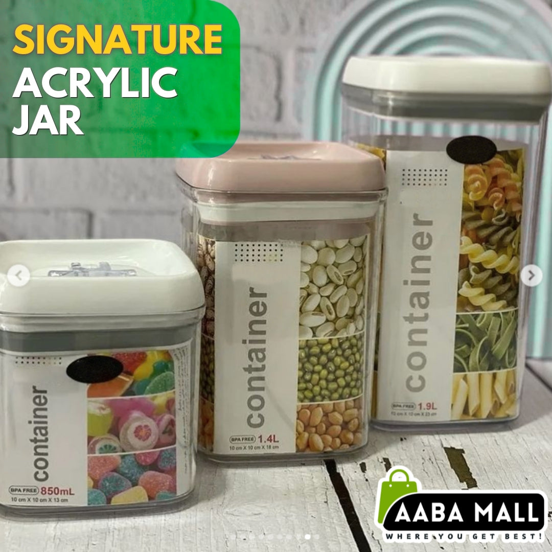 Airtight acrylic food storage jar for masalay spices dry fruits and snacks AABA MALL Pakistan