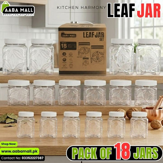 Leaf plastic 18 jars set airtight food storage containers for kitchen pantry organization available at Aaba Mall.