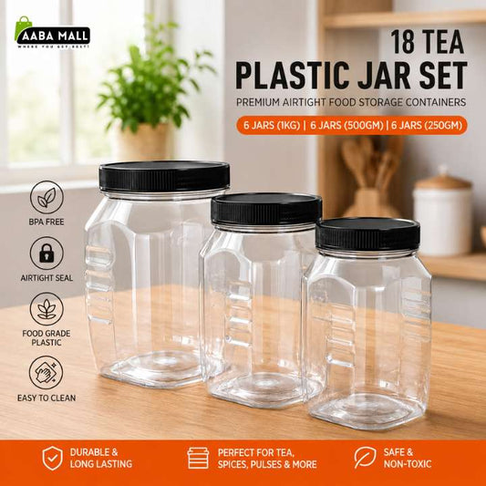 Airtight Plastic Jar Set for Tea, Spices & Food Storage | 1KG, 500GM & 250GM Jars | AABAMALL.PK Pakistan