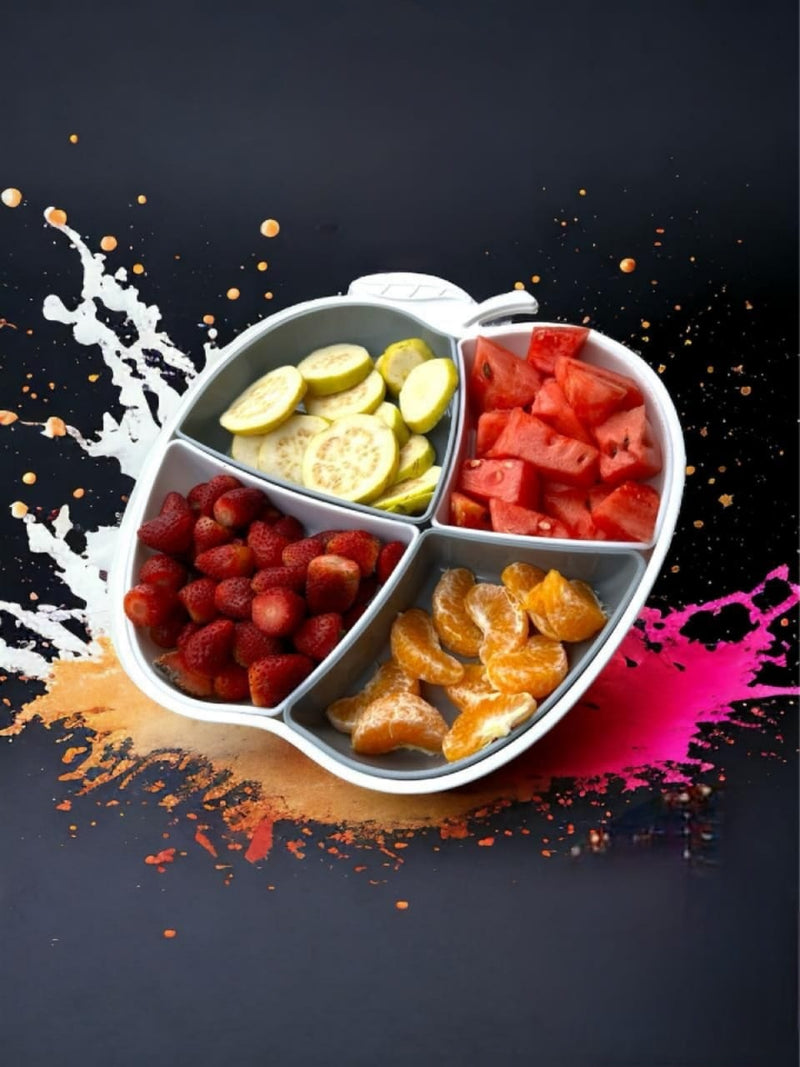 4 in 1 Food Dish Tray Apple Shape Snack Plate Holder Food Dish 4-Grid Dish With 4pcs Detachable Section - AABA MALL