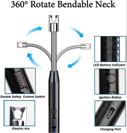 Rechargeable Electric Arc Lighter Portable USB Lighter Stove Lighter Long Neck Led
