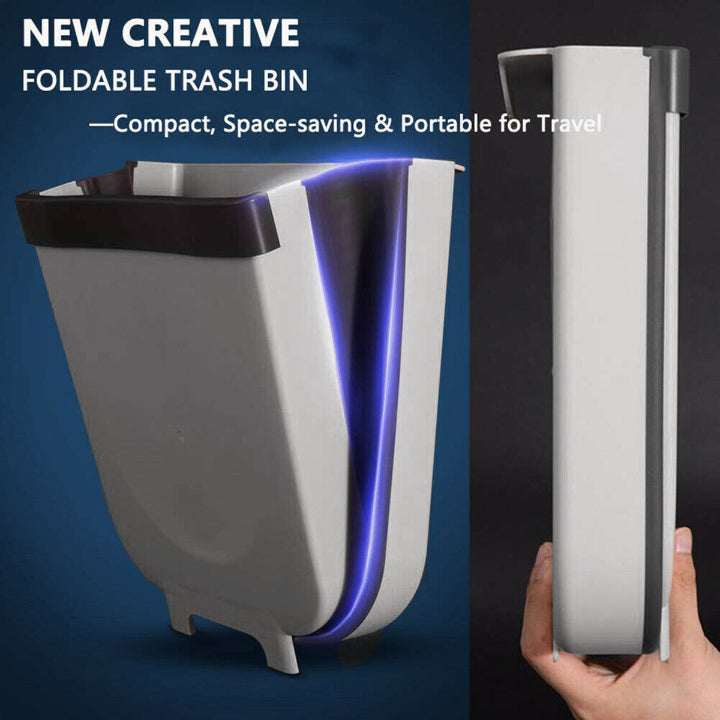 Hanging Foldable Trash Bin for Kitchen ? Cabinet Door Mounted Garbage Can ? Space-Saving Folding Waste Bin for Cupboard, Drawer & Counter Use