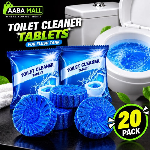 AABA MALL blue automatic toilet cleaner tablets for flush tank, pack of 20, with blue water action for toilet bowl cleaning, stain control and odour management.