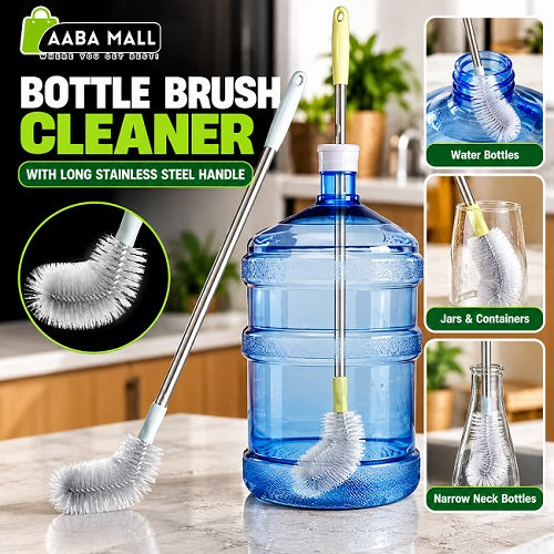 Bottle brush cleaner with long stainless steel handle for cleaning water bottles, jars, containers and narrow neck bottles
