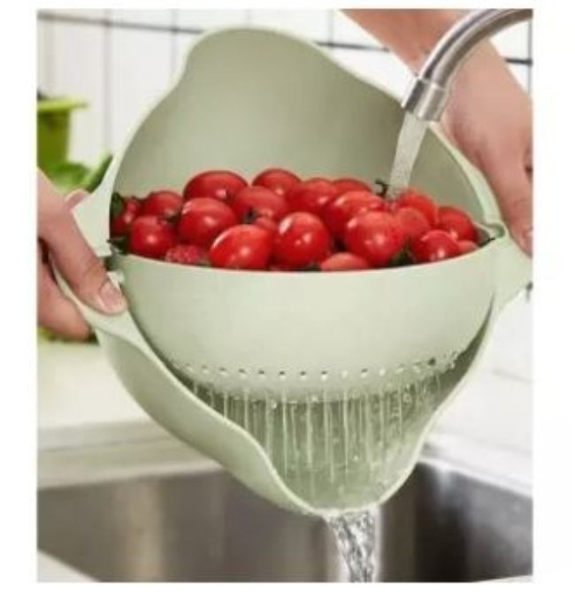2-in-1 multifunction kitchen colander and strainer bowl set, plastic drain basket used for washing fruit and draining water.