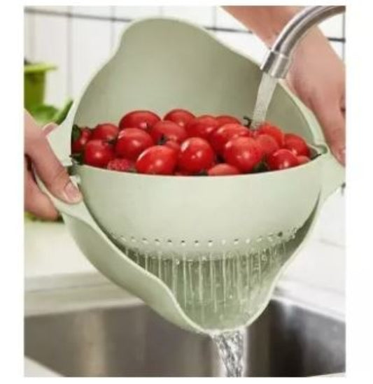2-in-1 multifunction kitchen colander and strainer bowl set, plastic drain basket used for washing fruit and draining water.