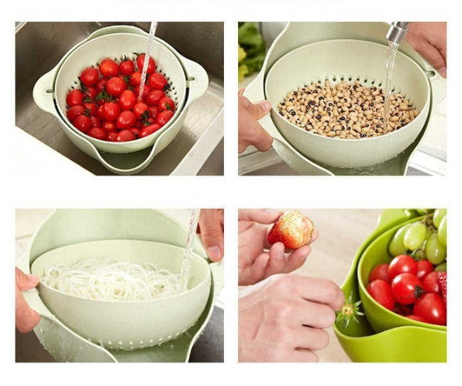 2-in-1 multifunction kitchen colander and strainer bowl set, plastic drain basket used for washing fruit and draining water