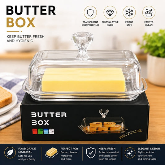 Butter box with transparent lid and crystal knob for hygienic butter and cheese storage