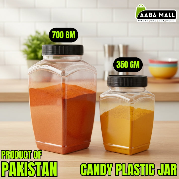 20 Candy Plastic Jar Set – Premium Airtight Food Storage Containers | 10 Jars (700GM) + 10 Jars (350GM)