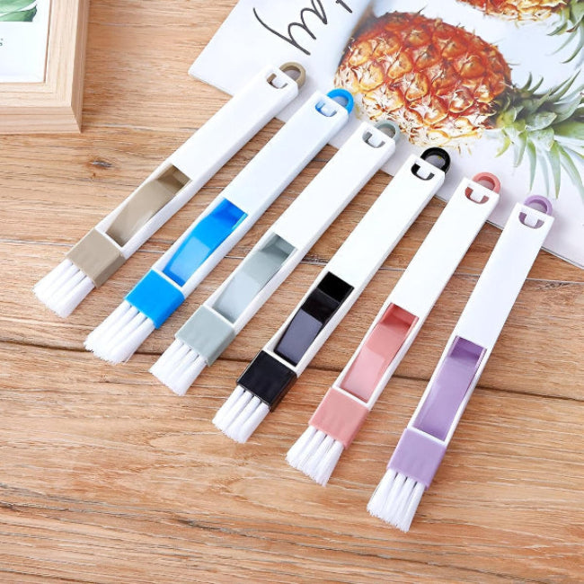 Dust cleaning brush set with mini clip-on dustpan, polypropylene crevice cleaner tool for window gaps and small kitchen corners