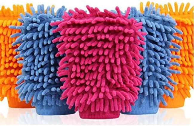 Double-sided microfiber cleaning glove, wet and dry dusting mitt for car interior and detailed home cleaning