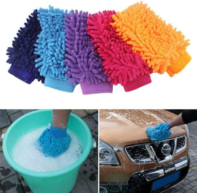 Double-sided microfiber cleaning glove, wet and dry dusting mitt for car interior and detailed home cleaning