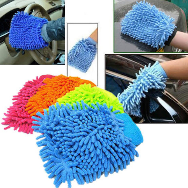 Double-sided microfiber cleaning glove, wet and dry dusting mitt for car interior and detailed home cleaning