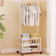 Clothes Rack Rolling for Hanging Clothes Industrial Metal Stand Coat Racks Shoes Rack with 3 Tier Shelves for Bedroom Laundry Entryway and Living Room White