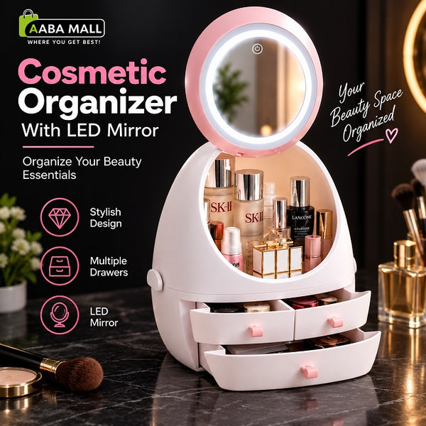 Cosmetic Organizer with Mirror | Makeup, Skincare & Jewellery Storage Box with Multiple Drawers