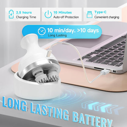 electric scalp massager
hair growth massager
portable head massager
cordless vibration massager
deep scalp cleansing tool
stress relief head massager
hair stimulation device
relaxation massage tool
handheld scalp scrubber
rechargeable scalp massager