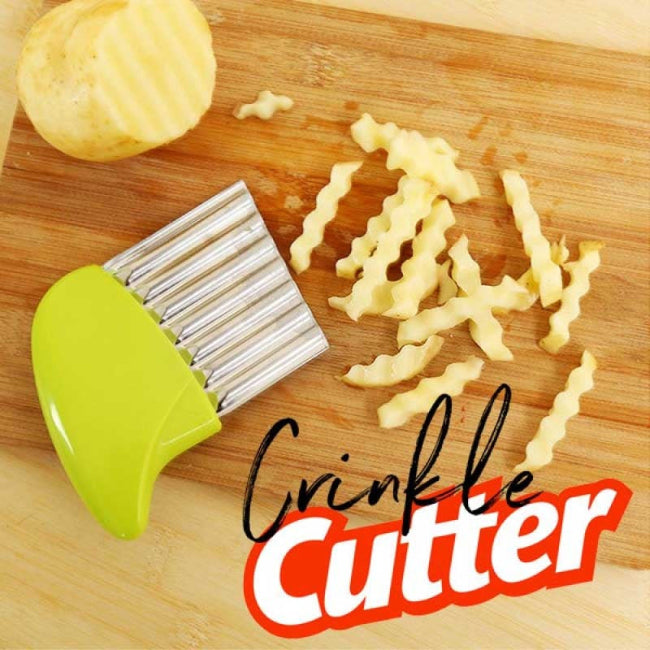 Crinkle cut wavy blade cutter, stainless steel kitchen tool for making French fry potatoes, chips, and decorative vegetable slices