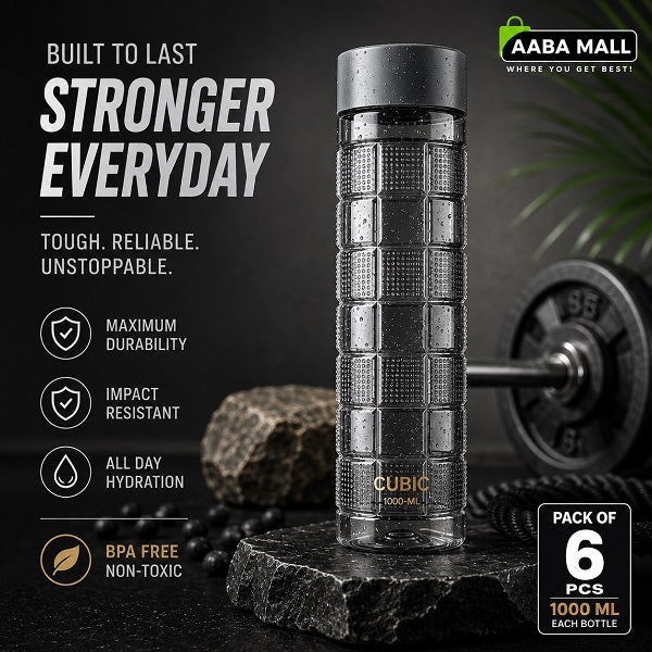 Cubic 1L grey water bottle for kitchen and refrigerator storage organization
