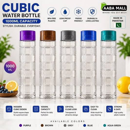 Cubic transparent 1L water bottle 1000ML with fridge-friendly cubic design