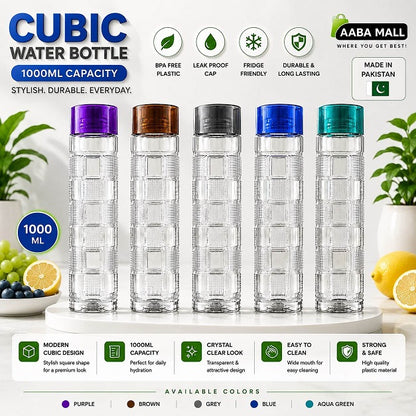 Cubic transparent water bottle 5 piece set with 1000ML bottles for kitchen and refrigerator storage